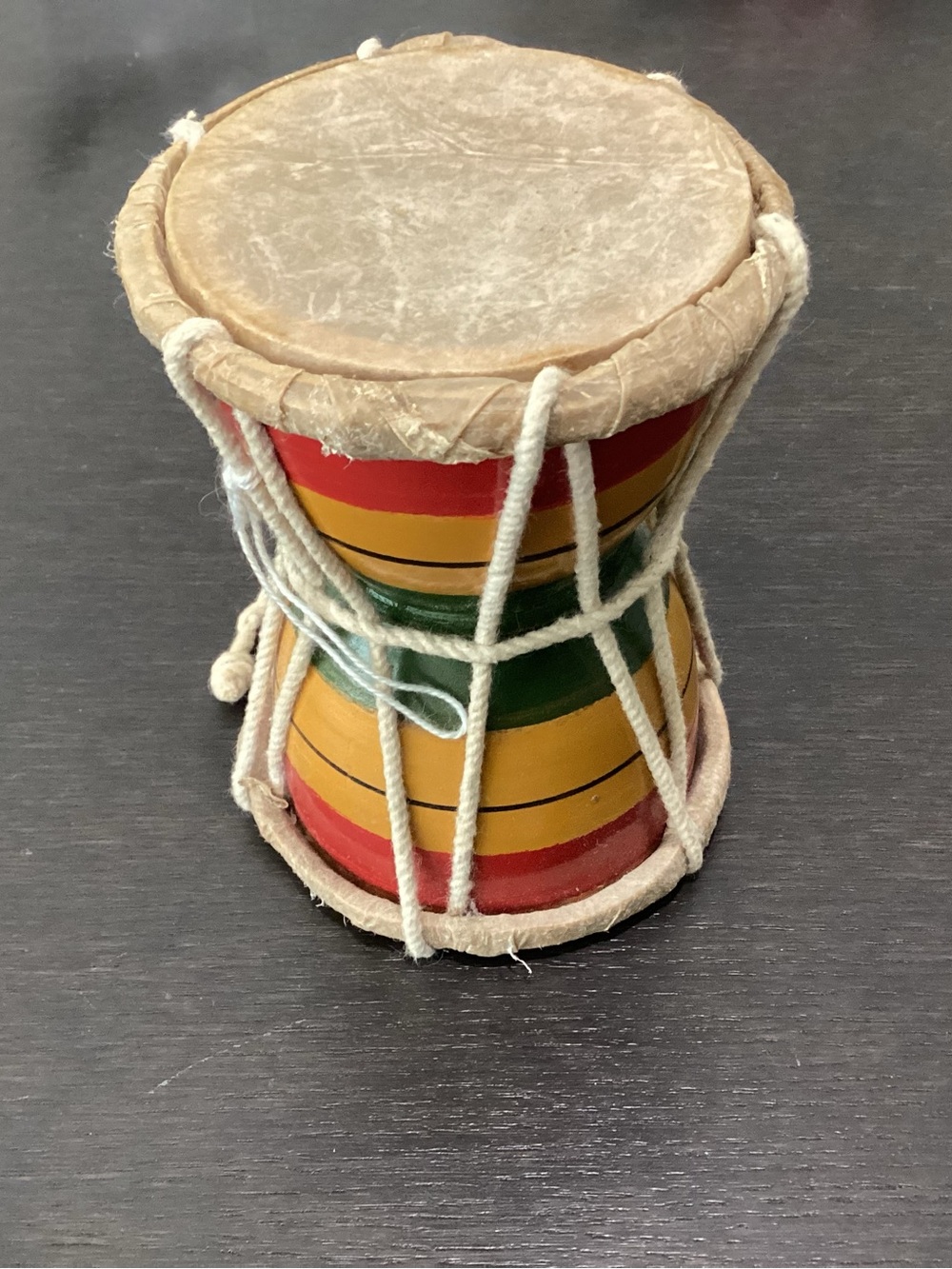 Vtg. Traditional Hourglass shaped percussion drum with small wooden body